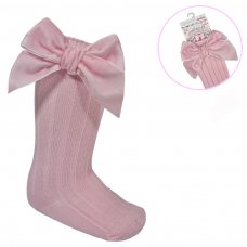 S360-P: Pink Knee Length Socks w/Velvet Bow (0-24 Months)